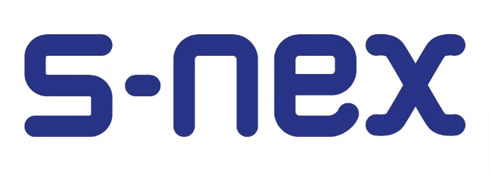 S NEX Logo Font Blue Background White